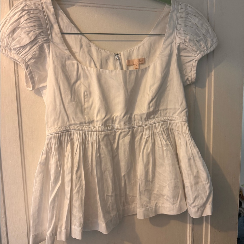 Rebecca Taylor White Puff Sleeve Peplum Blouse